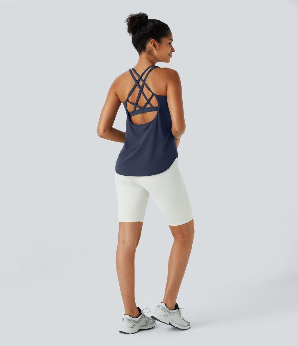 Halara UltraSculpt™ Débardeur De Course à Col en U Dos Nu Ourlet Incurvé Croisé
