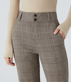 Halara Flex™ Pantalon tailleur évasé à carreaux pied-de-poule, taille haute avec boutons décoratifs et poches latérales