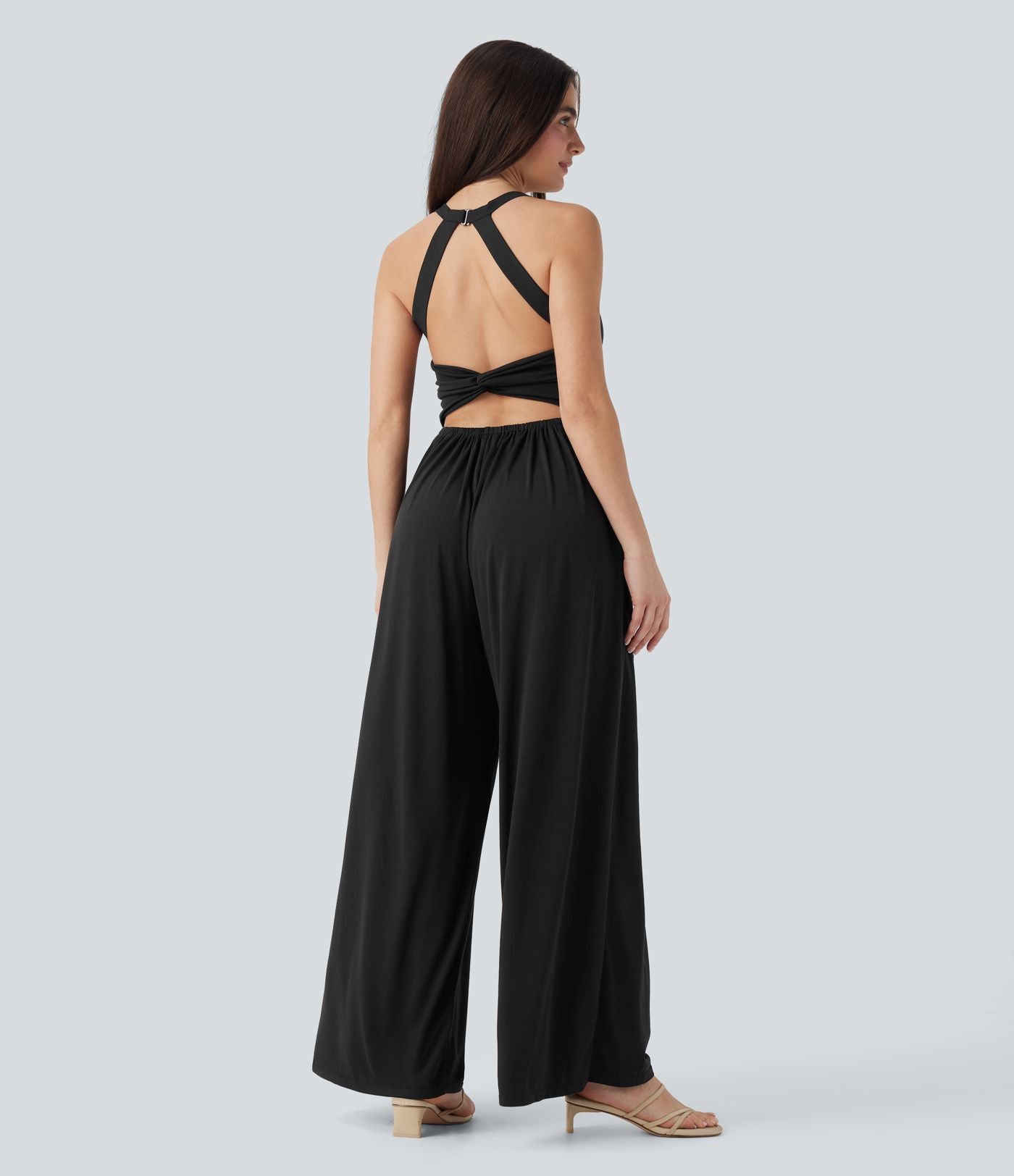Combinaison décontractée dos nu torsadée large fluide avec brassière intégrée et poches - Easy Peasy Edition