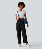 Pantalon cargo décontracté effet frais InstantCool séchage rapide taille haute à ourlet ajustable avec poches, protection solaire UPF40+