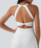 Robe-short 2-en-1 mini de danse active avec dos nu, détail torsadé, dentelle et poches-Easy Peasy