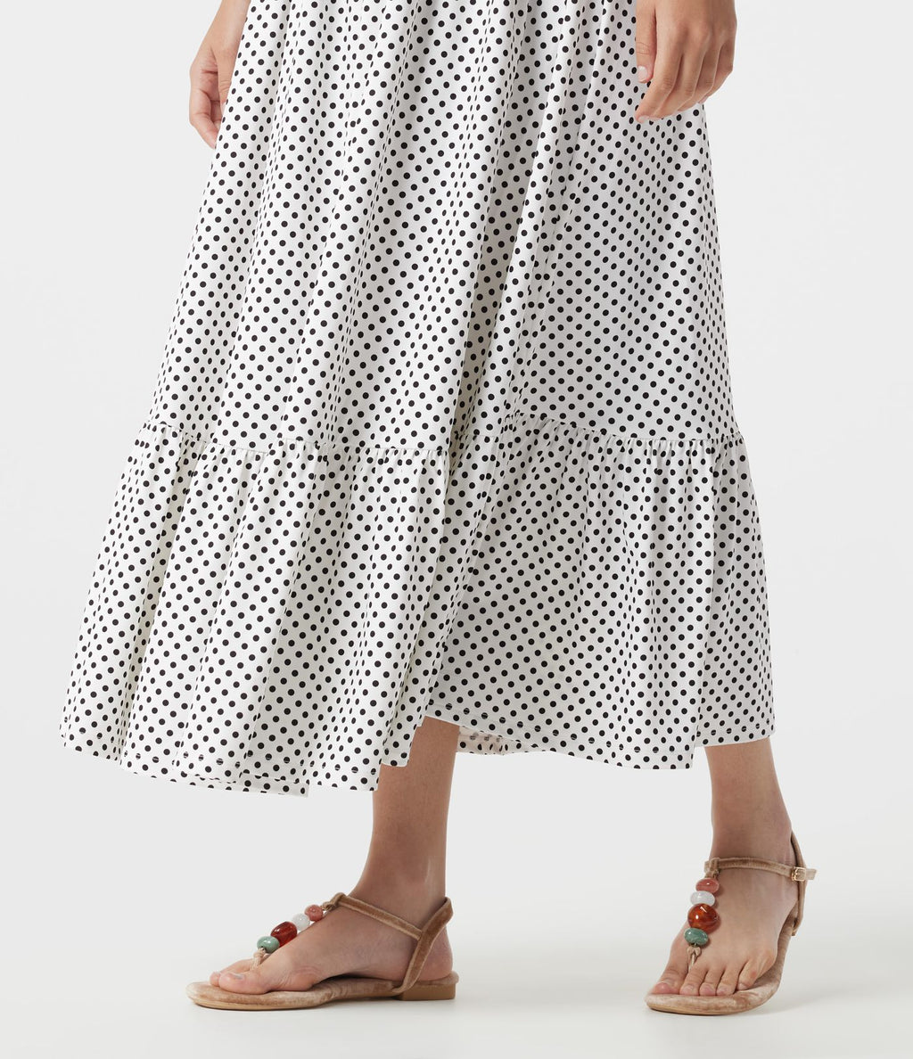 Robe nuisette midi fluide à pois avec lien à nouer à l’avant
