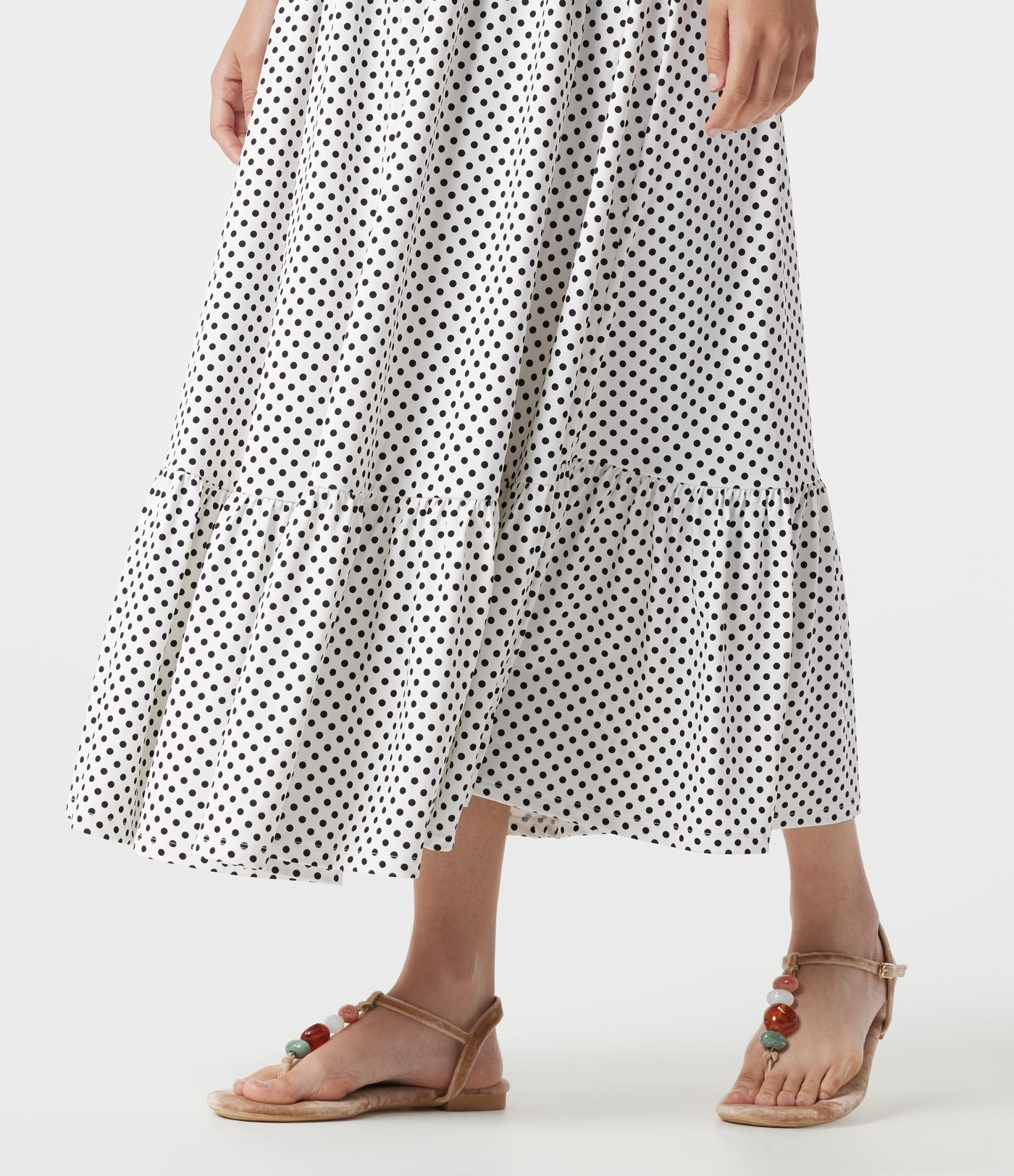 Robe nuisette midi fluide à pois avec lien à nouer à l’avant