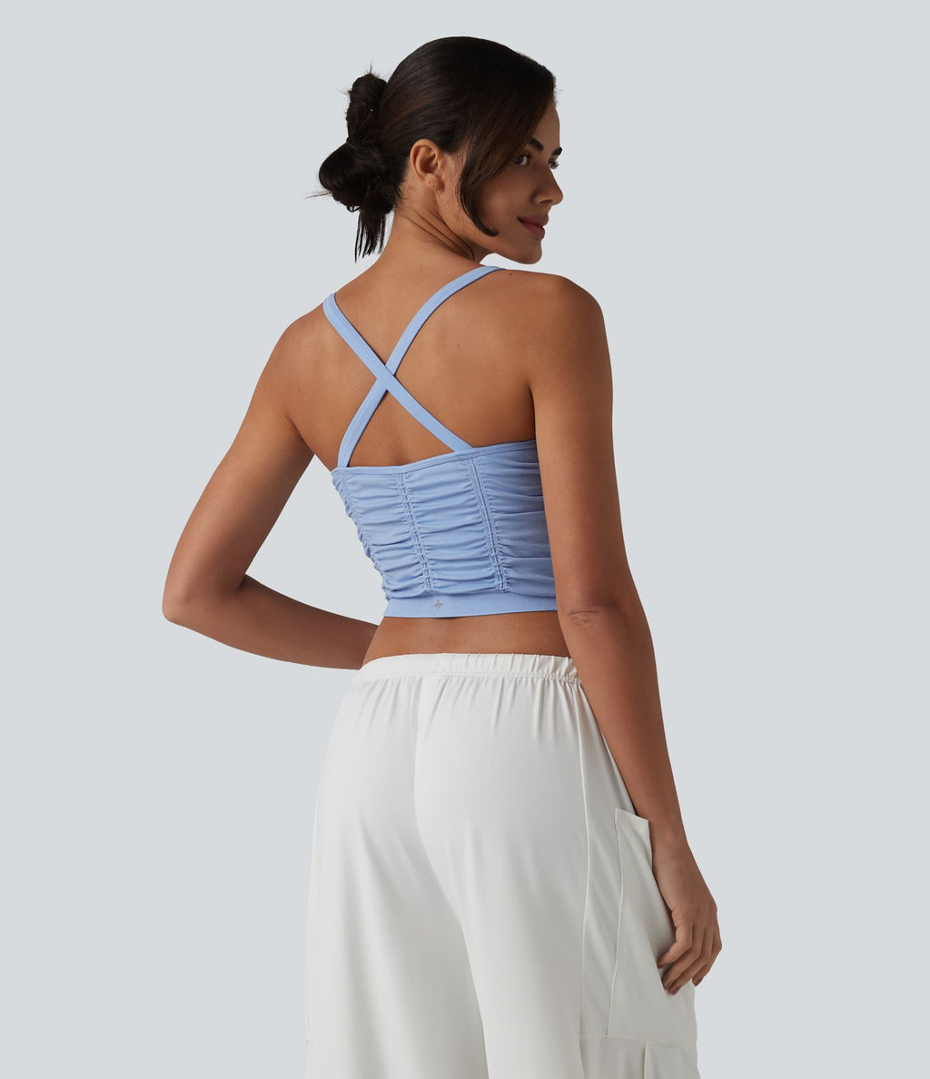 OneForm Seamless Flow Caraco de yoga crop froncé à dos croisé avec brassière intégrée sans couture