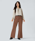 Blouse tailleur décontractée col rond dos keyhole manches bouffantes ourlet arrondi