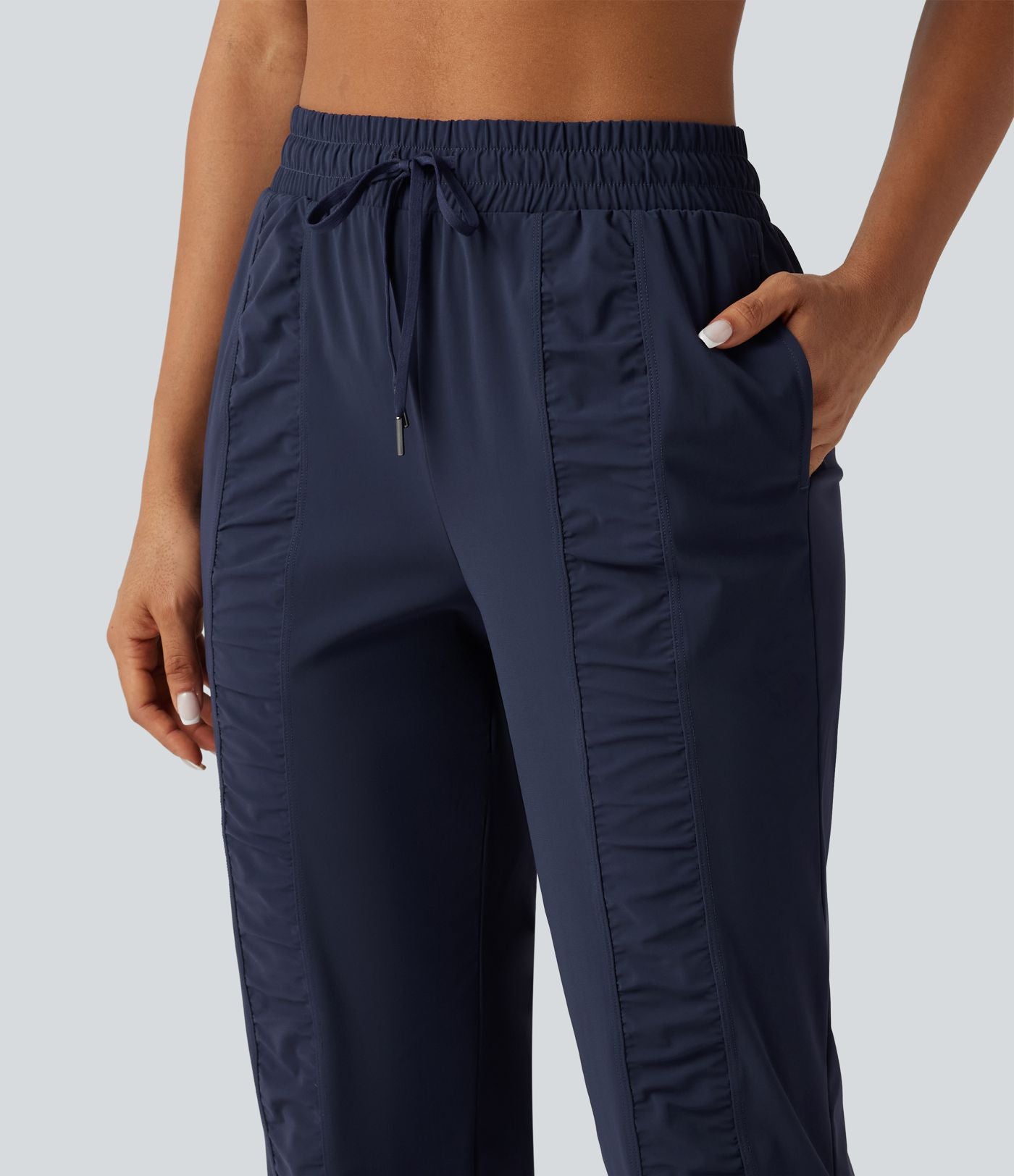 Jogging de running taille haute, cordon de serrage, fronces, coupe fuselée, séchage rapide, à effet frais InstantCool, avec poches, protection solaire UPF40+