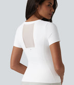 Haut de sport yoga SoftlyZero™ Airy col rond manches courtes mesh contrastant effet frais InstantCool, protection solaire UPF50+