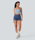 Halara Flex™  Shorts 7,5cm Denim Casual Taille Haute Poches Latérales Croisées en Maille Extensible