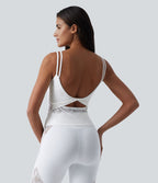 Débardeur yoga SoftlyZero™ col U dos nu torsadé dentelle avec brassière intégrée - longueur extended