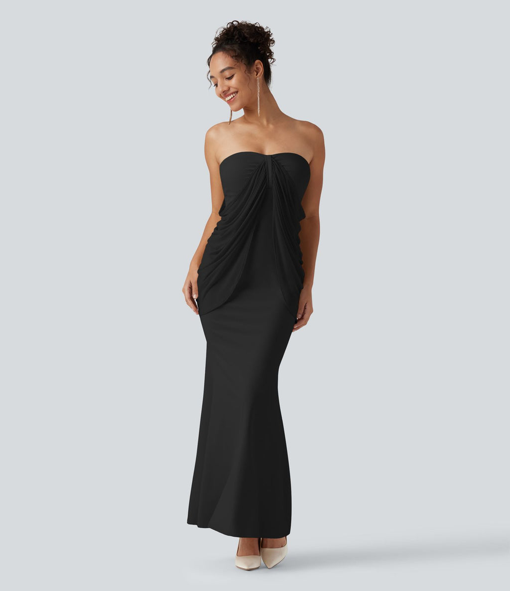 Robe maxi sirène SoftlyZero™ Plush bustier avec maintien intégré, coussinets amovibles et mesh contrasté