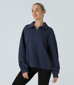 Sweat-shirt décontracté en maille à col, demi-zip et manches longues