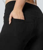 Halara Flex™ Legging Travail  7/8 Taille Croisée en Denim Tricot Extensible Taille Haute Poches Multiples Grande Taille