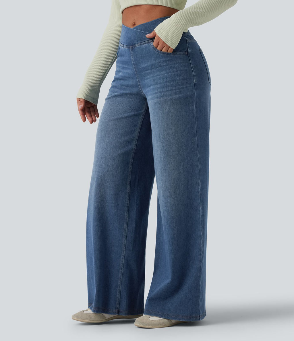 Jean large décontracté Halara Flex™ croisé taille haute avec poches