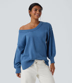 Pull casual col V épaules tombantes manches longues avec fentes