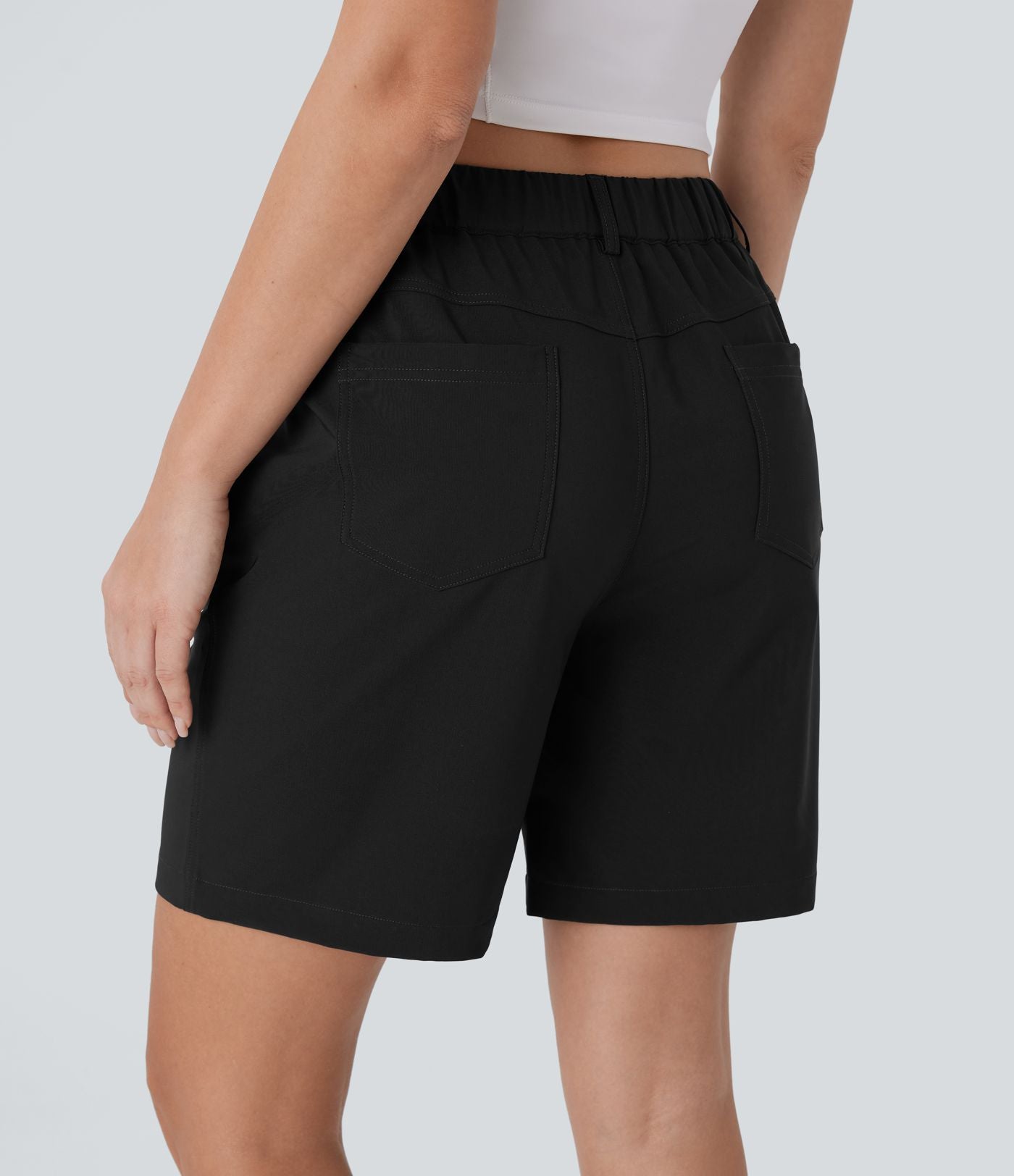 Short de randonnée déperlant taille moyenne 17,5 cm avec boutons, zip et poches multiples