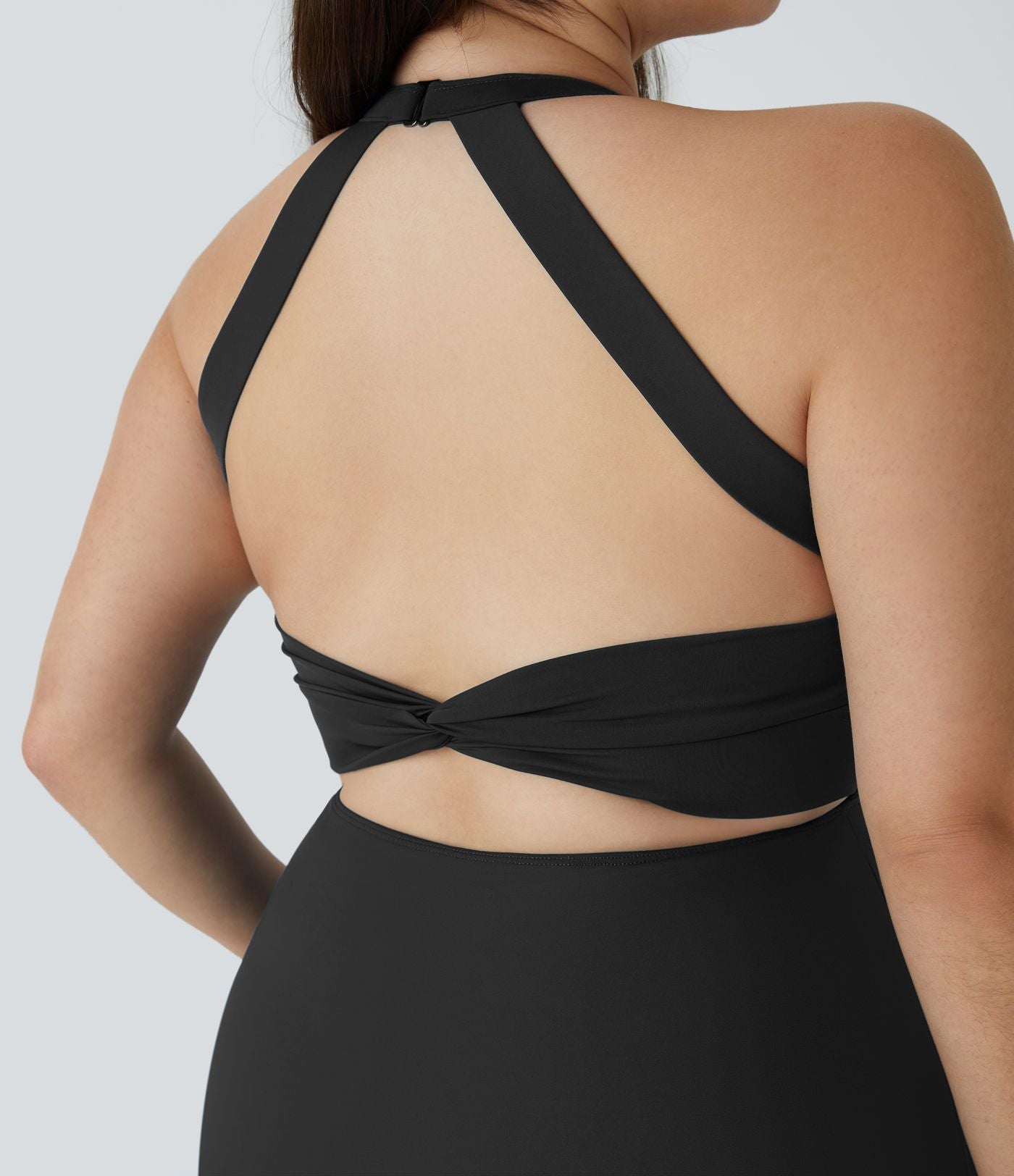 Robe Danse Barre Ballet Grande Taille 2 en 1 Col en U Dos Nu avec Découpe Torsadée et Poches Latérales - Plus Longue