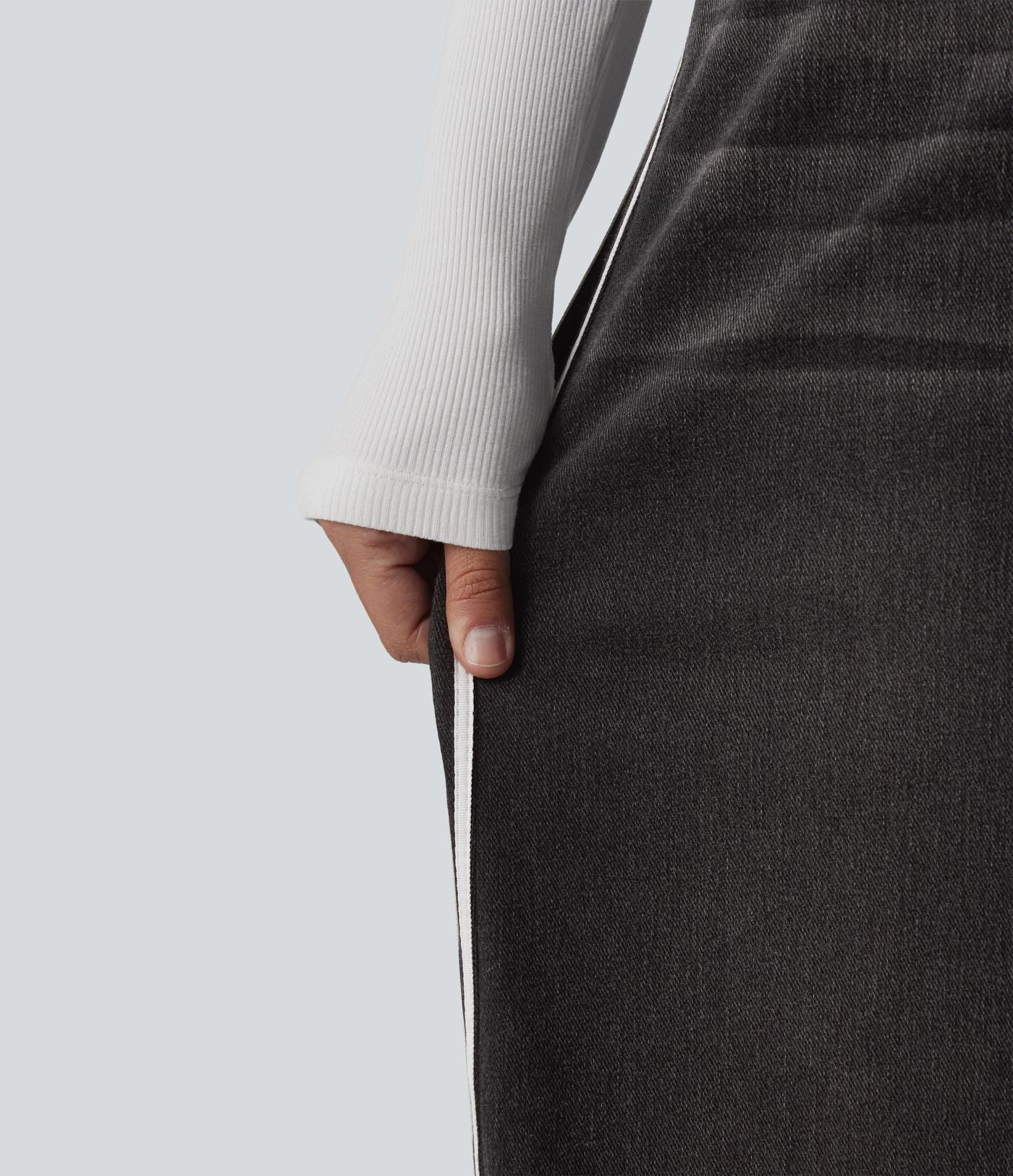 Jupe en jean longue décontractée délavée à rayures taille haute Halara Flex™ avec poches