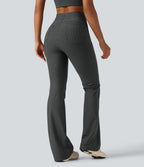 Pantalon de yoga flare taille haute rayé avec cordon de serrage et poches
