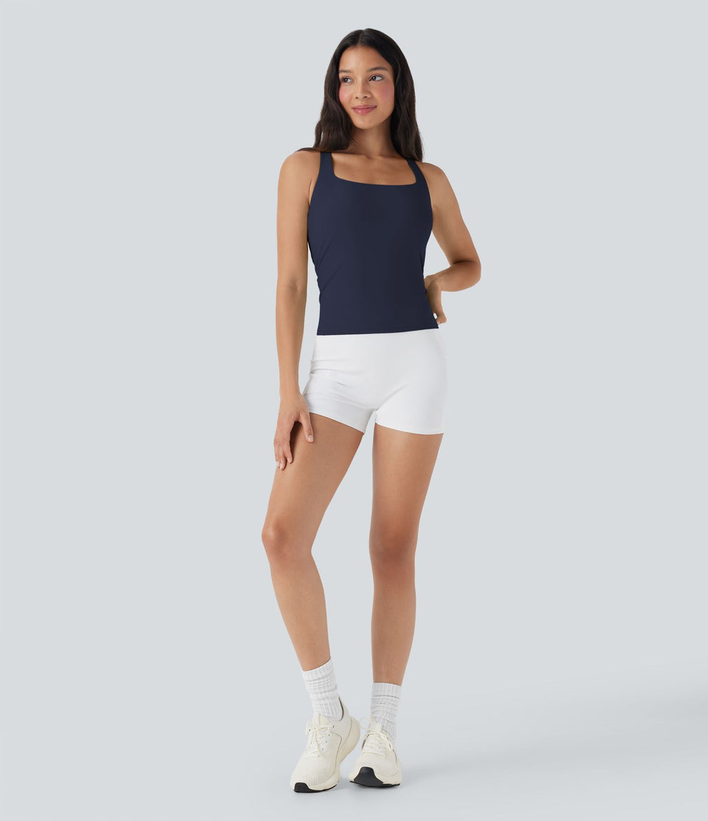Débardeur de course crop top dos nu col carré bretelles croisées Softlyzero™ Airy Cool Touch - longueur rallongée - UPF50+