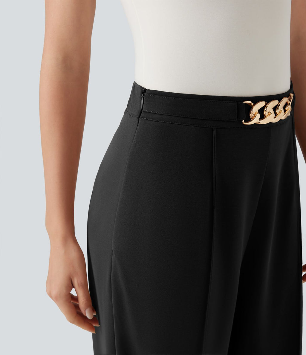 Pantalon de travail coupe droite taille haute avec chaîne métallique avec poches