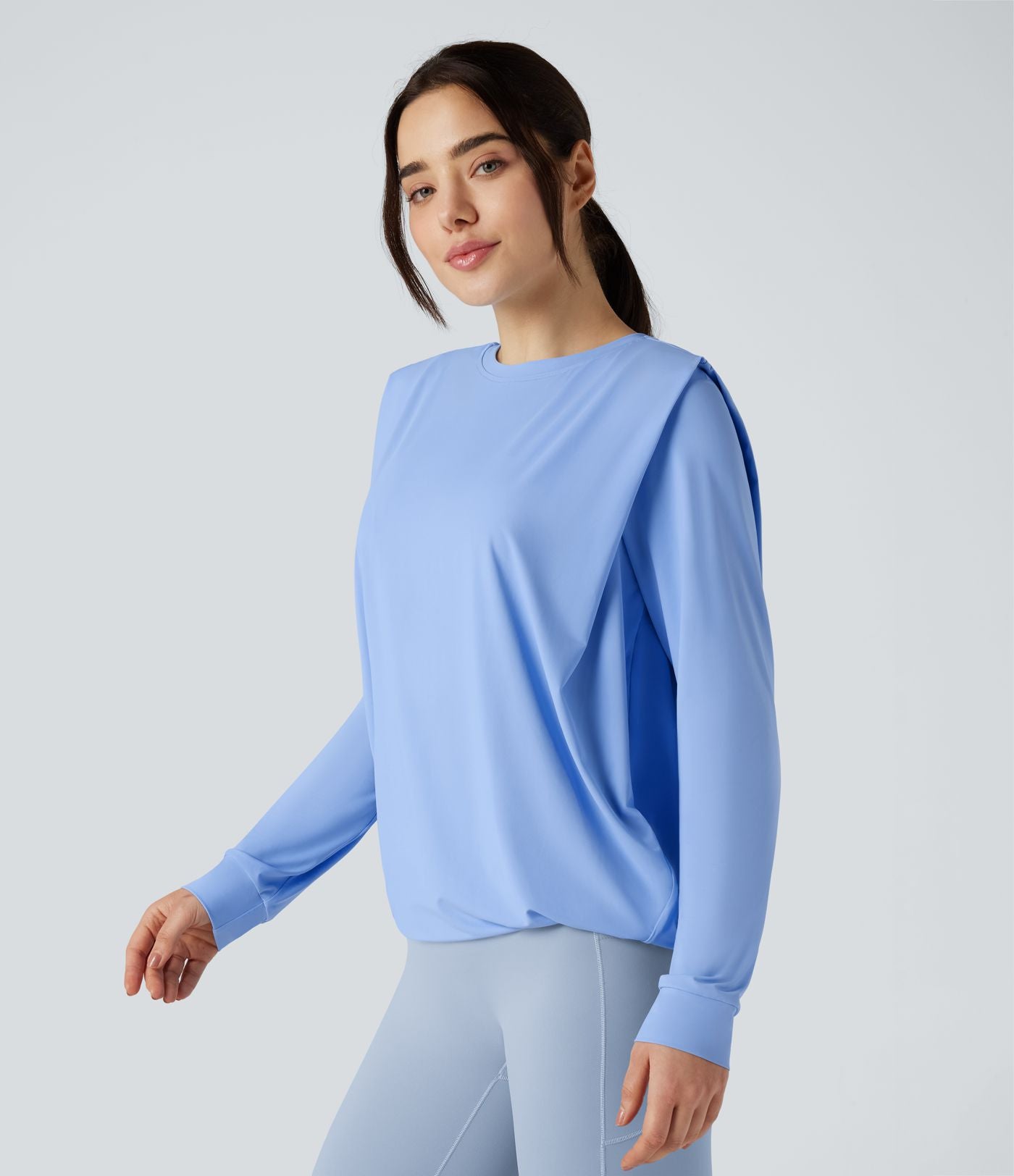 Haut de sport yoga col rond manches longues froncé - UPF50+