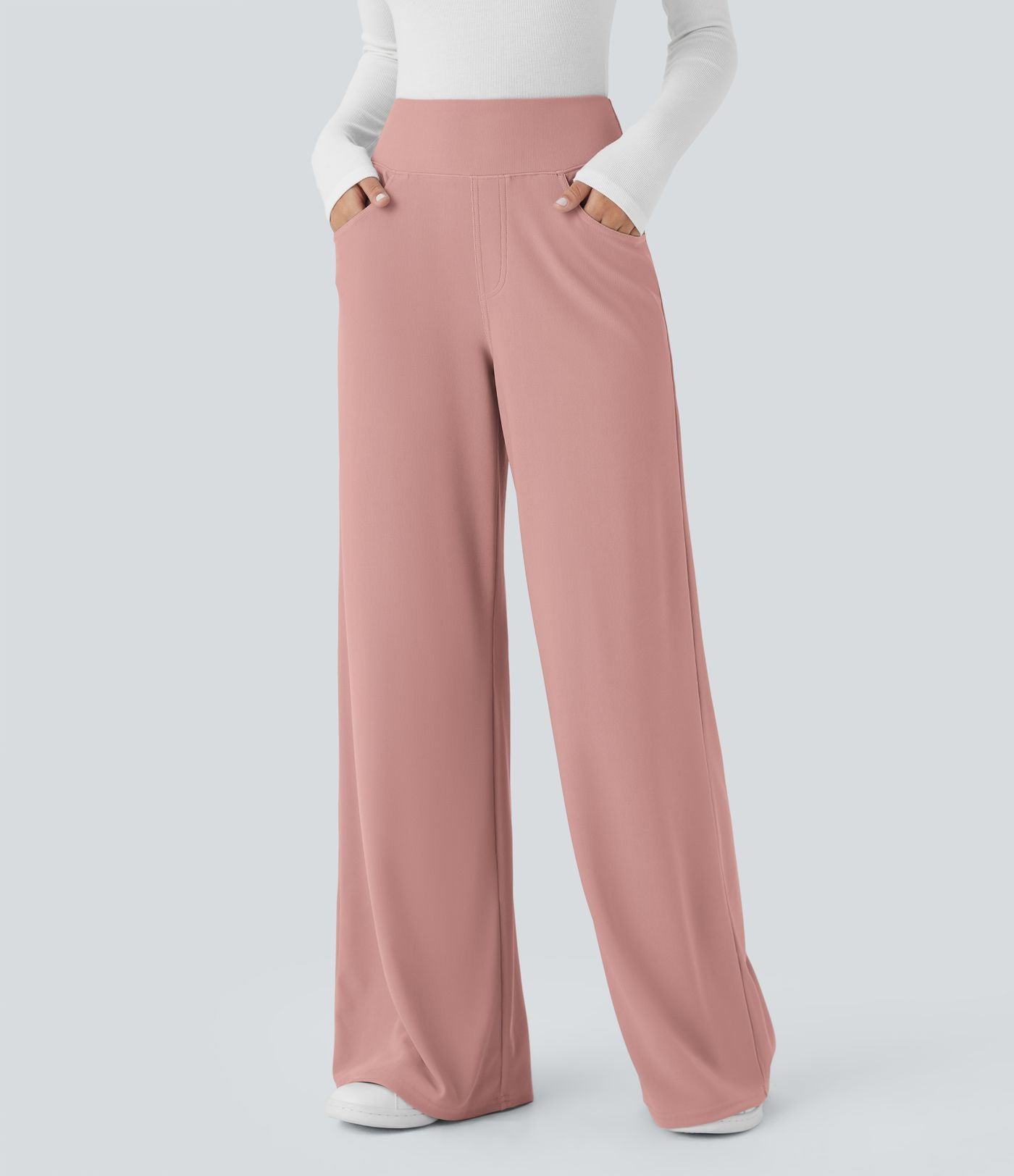 Pantalon tailleur large gainant taille haute en micro-gaufré avec poches Halara Flex™