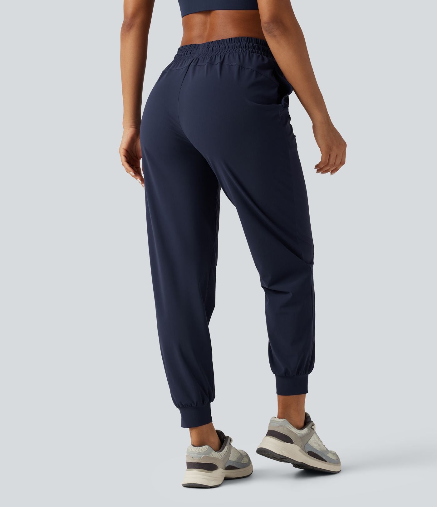 Jogging de running taille haute, cordon de serrage, fronces, coupe fuselée, séchage rapide, à effet frais InstantCool, avec poches, protection solaire UPF40+