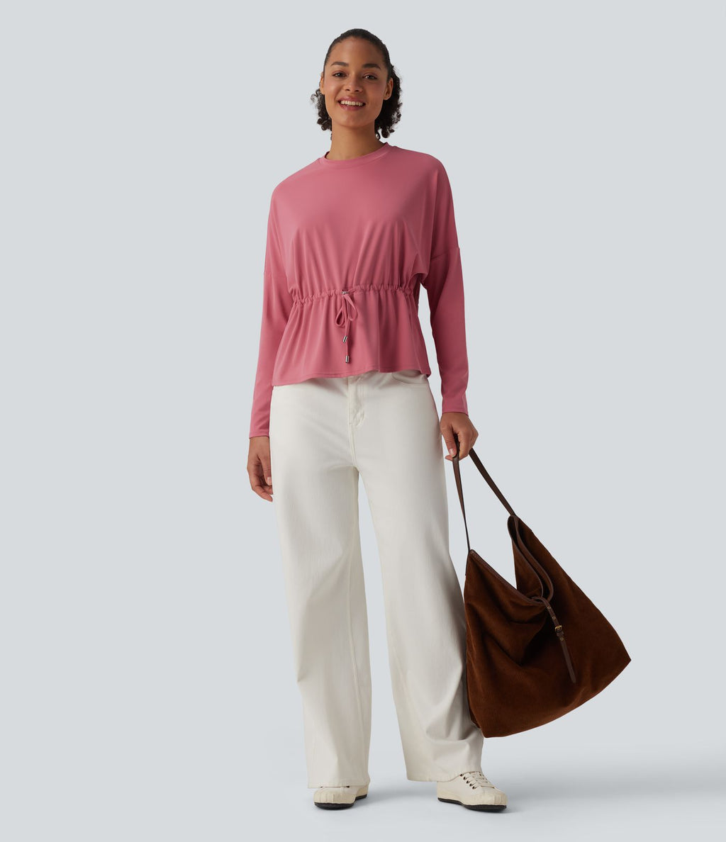 Top casual SoftlyZero™ col rond manches longues avec cordon de serrage - UPF50+