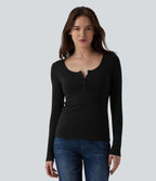 T-shirt casual ajusté manches longues col tunisien côtelé