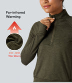 Sweat-shirt polaire thermique chiné séchage rapide demi-zip avec trous pouces et poches - UPF40+