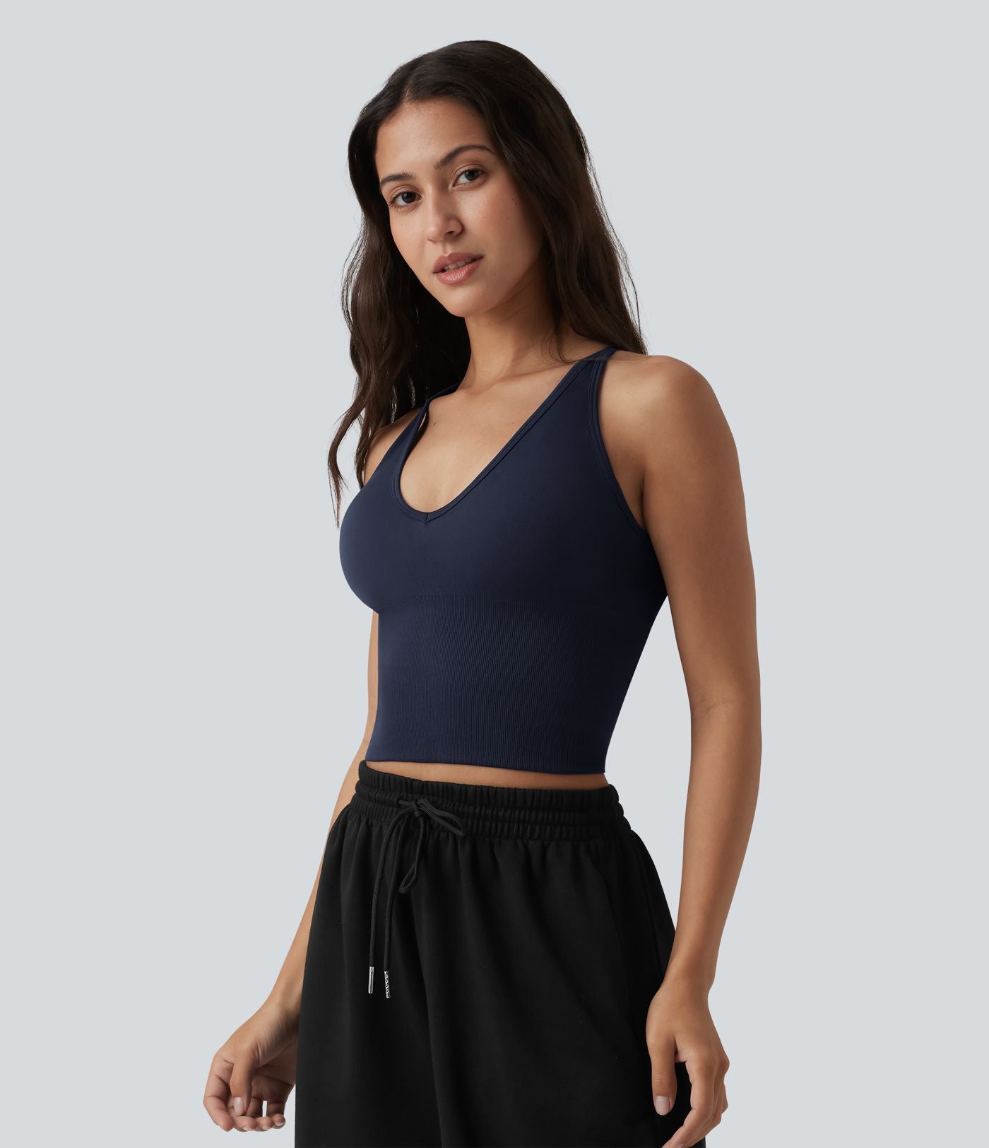 OneForm Seamless Flow Débardeur de yoga crop dos nu croisé décolleté en V profond avec soutien-gorge intégré