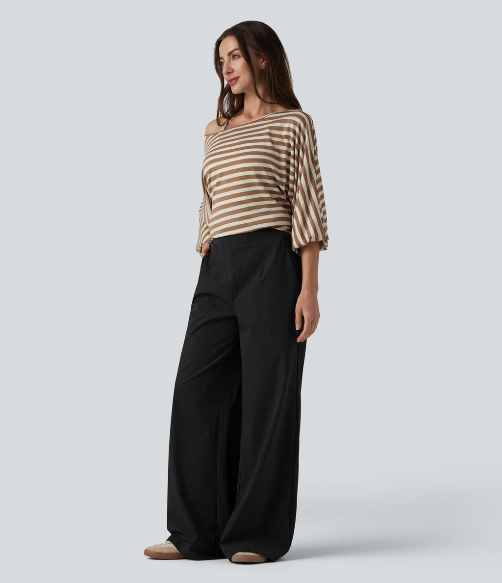 Pantalon large taille haute avec poches