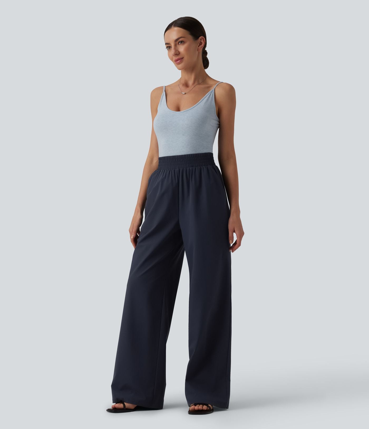 Pantalon casual large ample taille haute avec poches