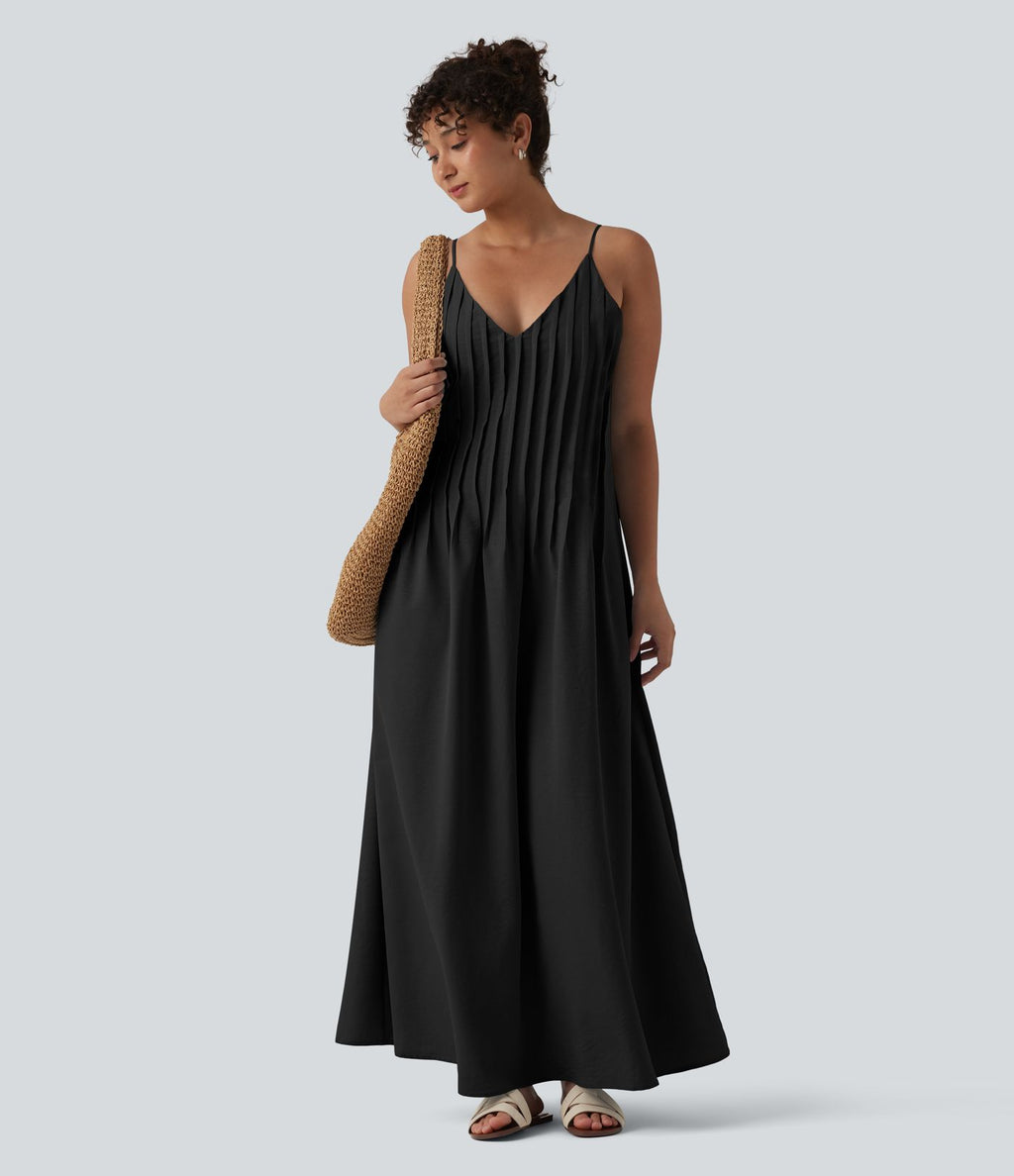 Robe longue à bretelles col V avec poches