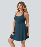 Robe longue de danse évasée à dos ouvert avec torsade grandes tailles et short intégré - Édition Easy Peasy