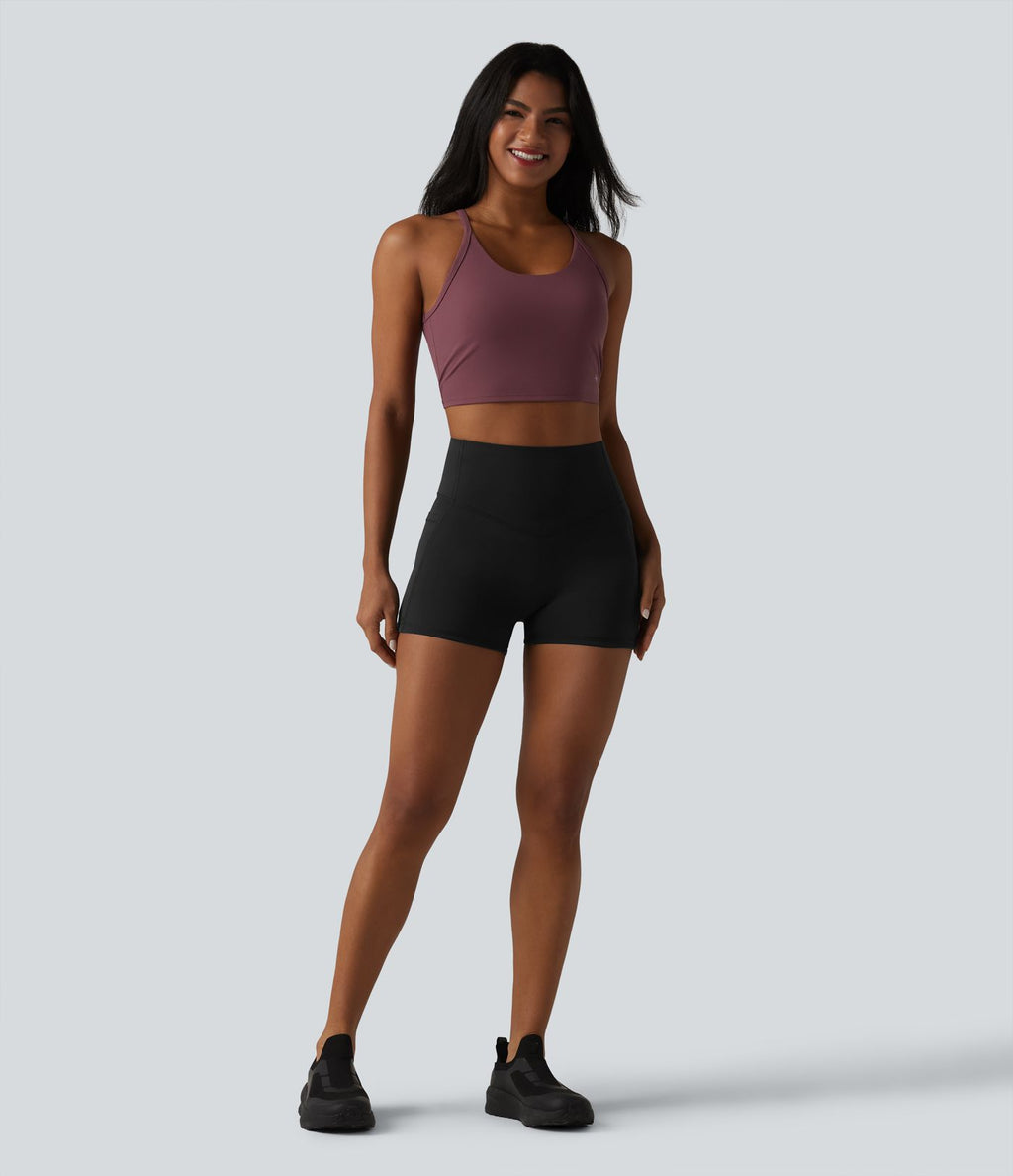 Débardeur de yoga SoftlyZero™ en peluche douce, dos torsadé découpé, col en U et soutien-gorge intégré