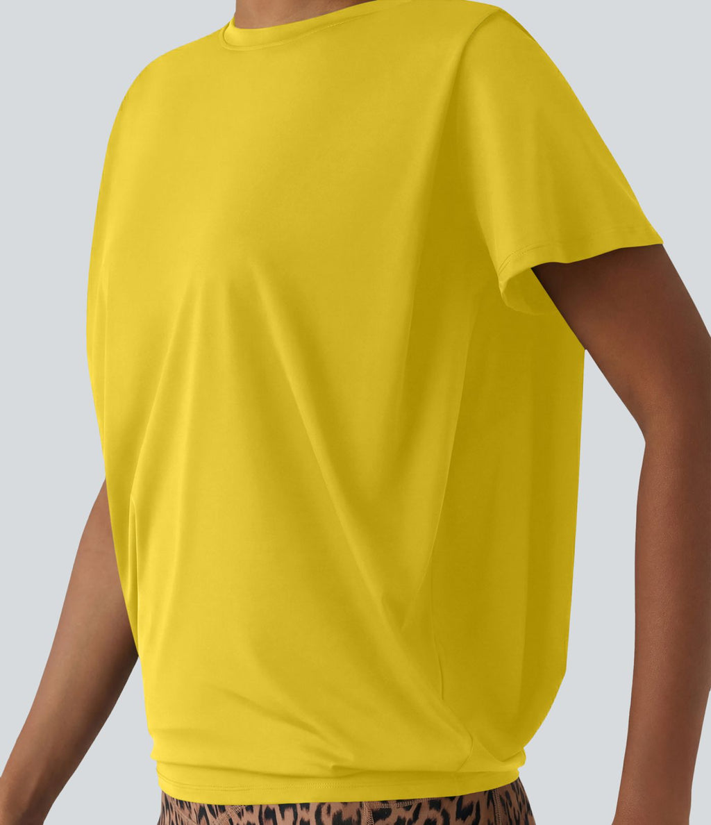 Haut de sport col rond manches courtes effet frais InstantCool avec fronces, protection solaire UPF50+