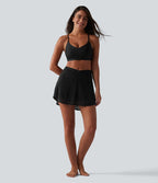 Mini jupe de danse 2 en 1 croisée taille haute en dentelle avec poches