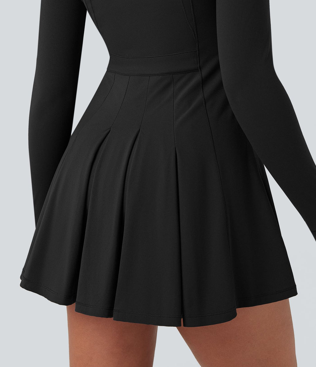 Robe de tennis active courte SoftlyZero™ Plush 2-pièces demi-zip manches longues avec trous pouces et poches