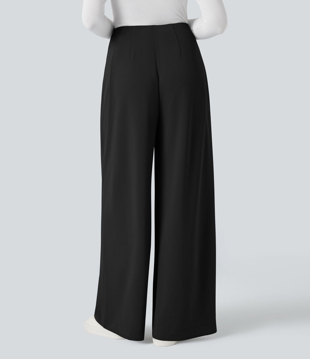 Pantalon tailleur large taille haute en crêpe avec poches Halara Flex™