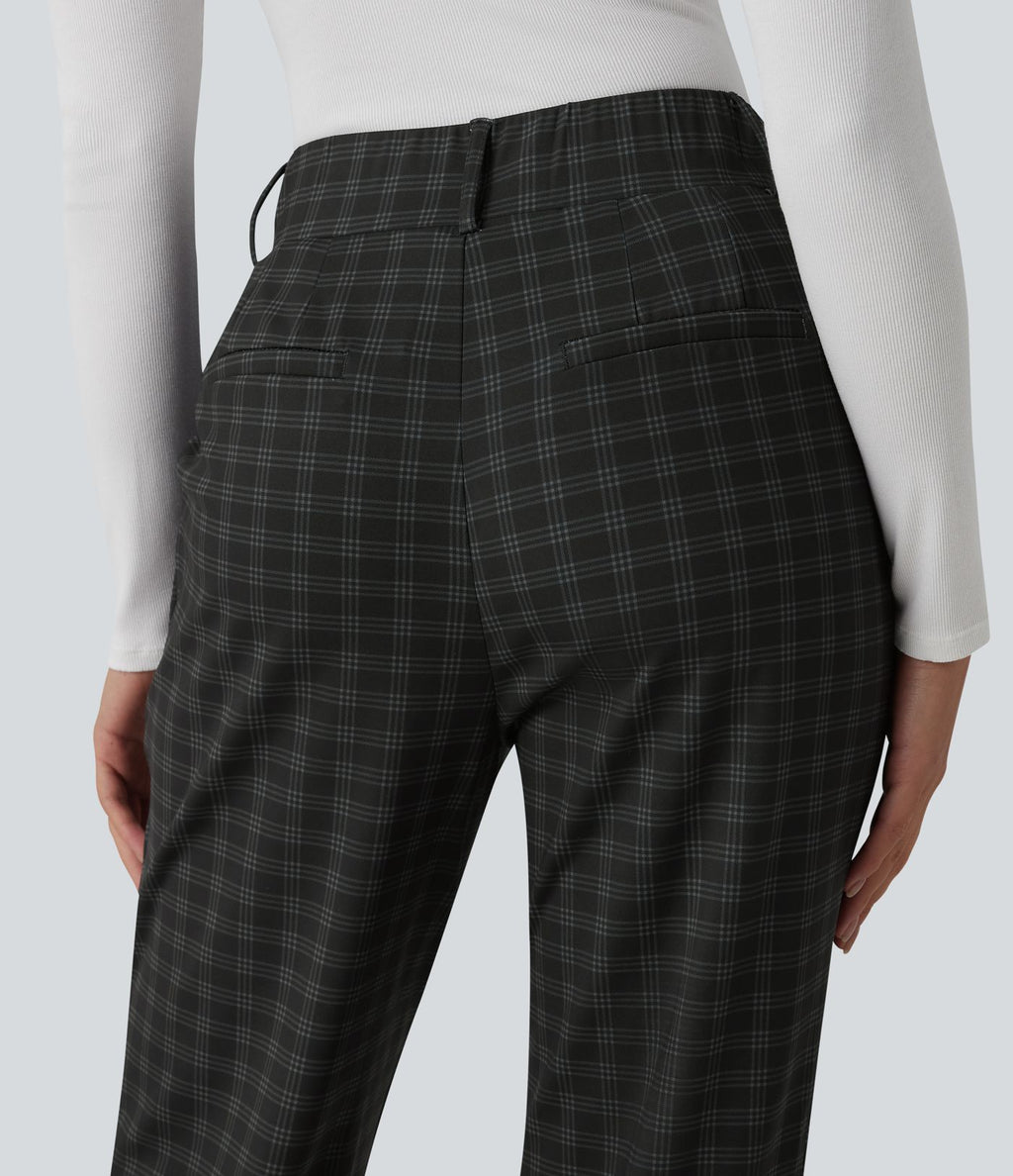 Halara Flex™ Pantalon tailleur fuselé taille haute à carreaux tartan, avec poches