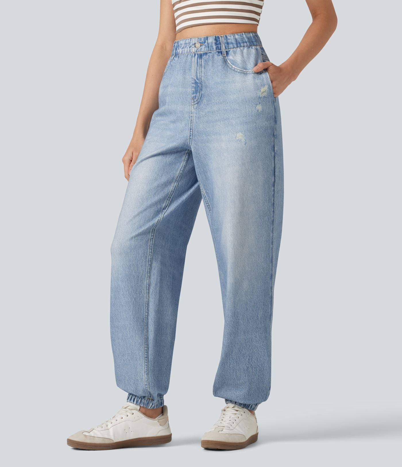 Jogging taille haute en molleton French Terry imprimé jean avec poches