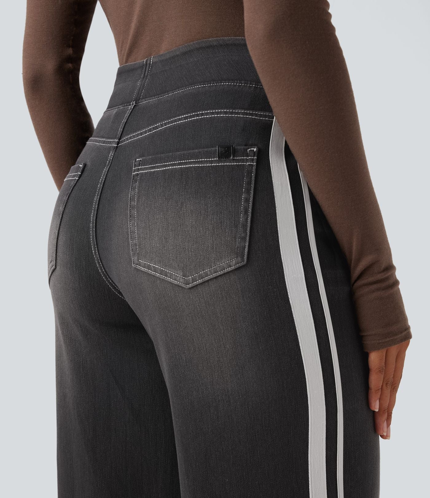 Halara Flex™ Jean large fluide délavé taille haute à rayures avec poches