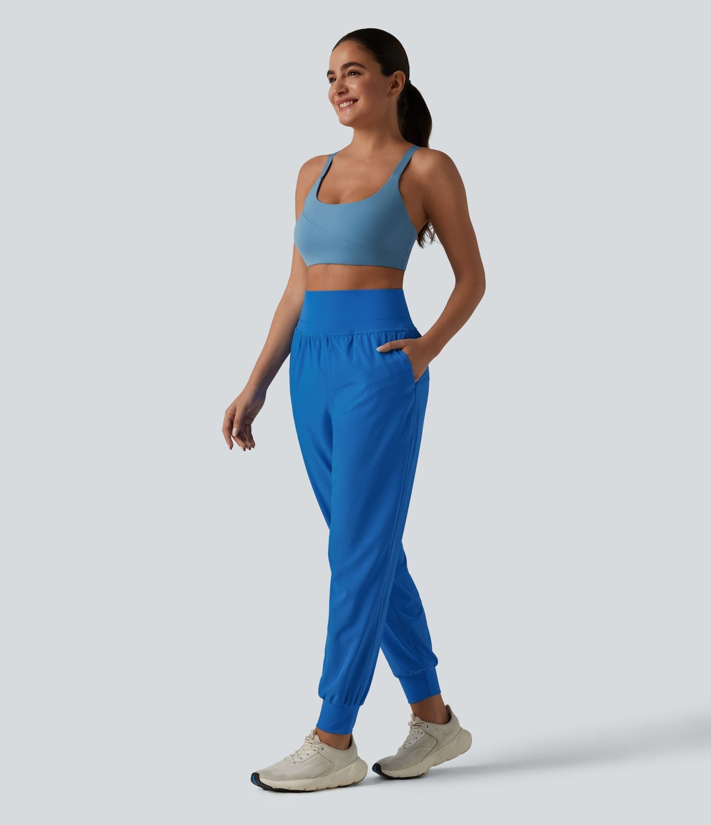Pantalon de jogging 2 en 1 à taille haute, gainant et à séchage rapide, perforé, avec poches