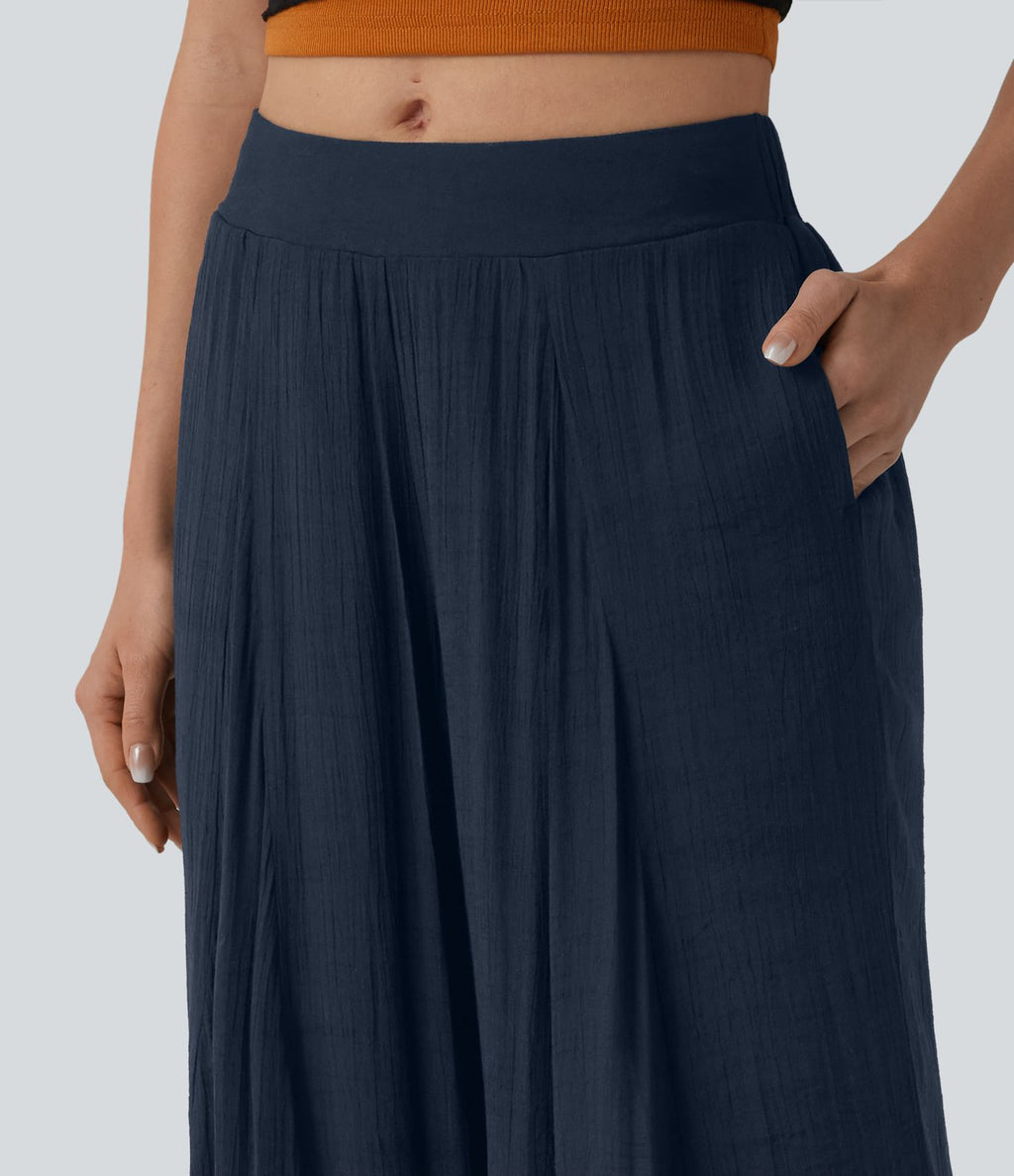 Pantalon baggy fluide taille mi-haute 2-en-1 avec poches
