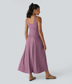 Robe Casual Débardeur Longue Fluide Fendue Dos Nu à Col en U