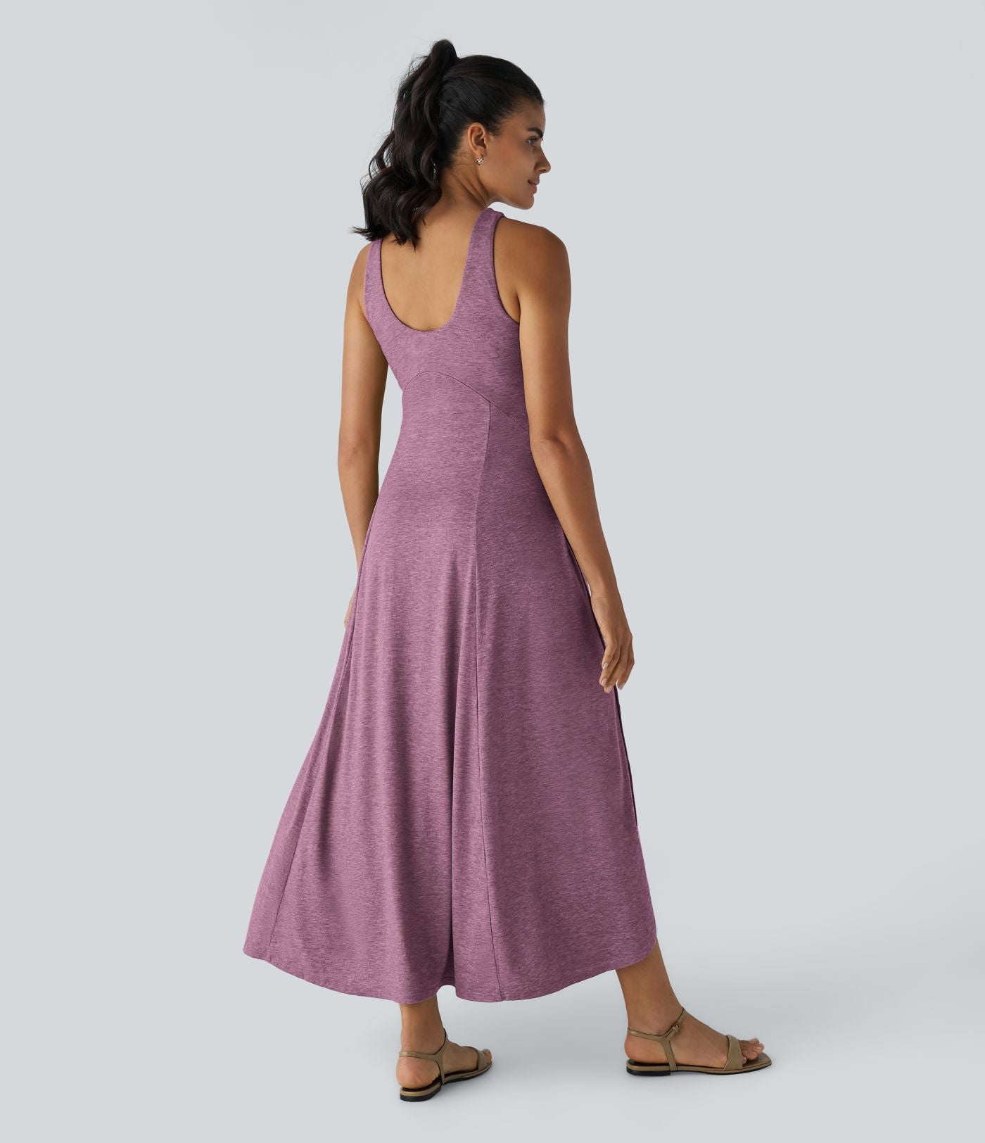 Robe Casual Débardeur Longue Fluide Fendue Dos Nu à Col en U