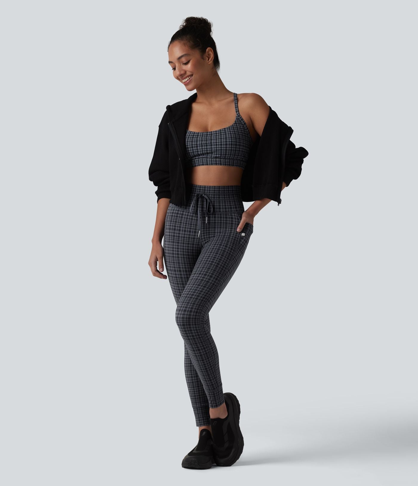Legging de yoga Halara UltraSculpt™ taille haute avec cordon de serrage imprimé carreaux avec poches