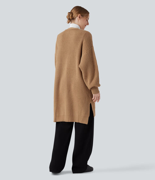 Cardigan long manches évêque avec fentes et découpes