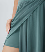 Jupe Taille Haute 2 En 1 En Maille Contrastée Avec Cordon De Serrage Et Poche Latérale Fluide Evasée Casual Grande Taille